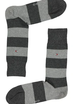 Tommy Hilfiger Rugby Stripe (2-pack), herensokken katoen gestreept en uni, antraciet-grijs