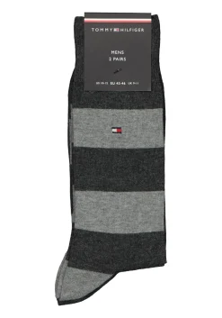 Tommy Hilfiger Rugby Stripe (2-pack), herensokken katoen gestreept en uni, antraciet-grijs