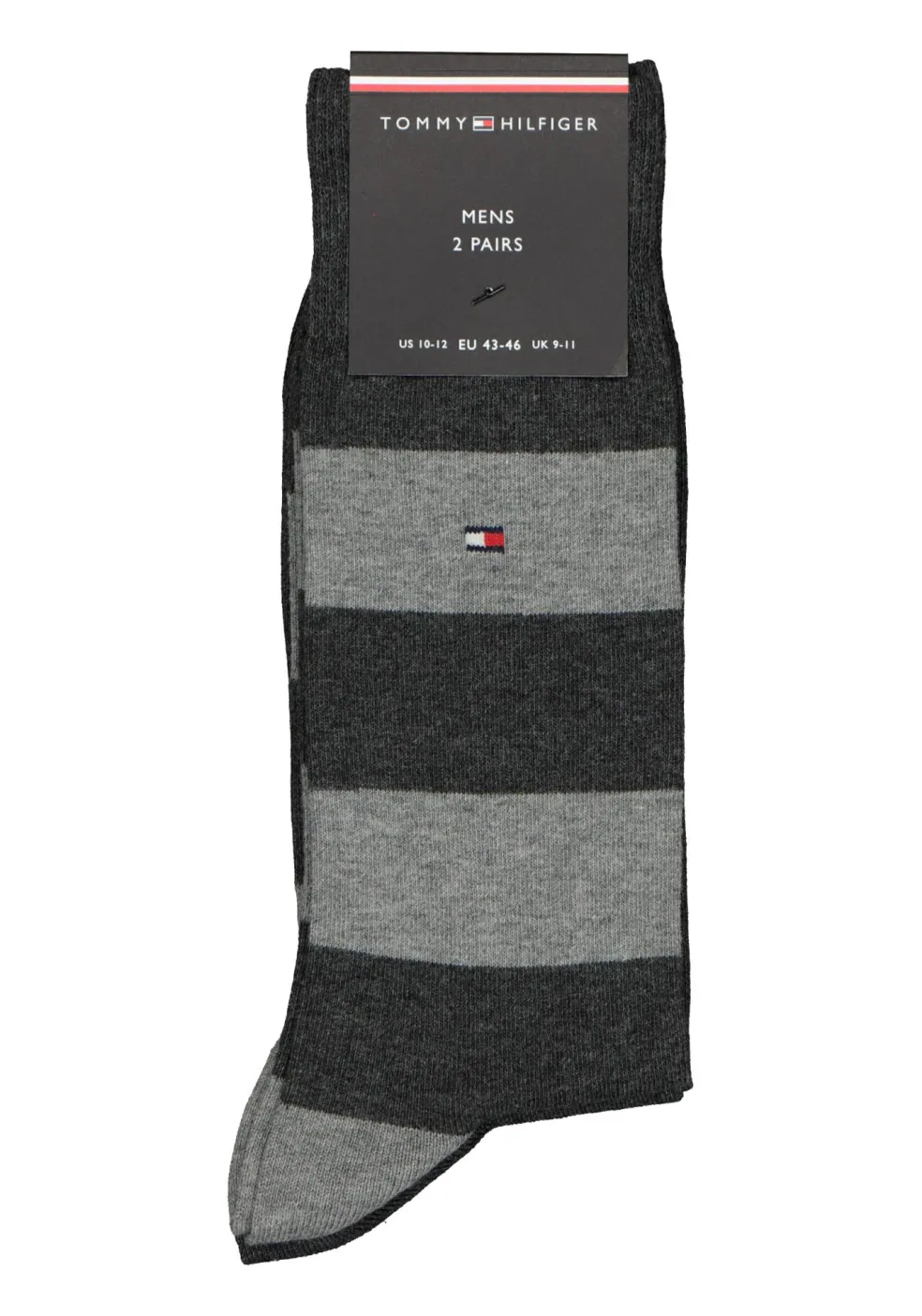 Tommy Hilfiger Rugby Stripe (2-pack), herensokken katoen gestreept en uni, antraciet-grijs