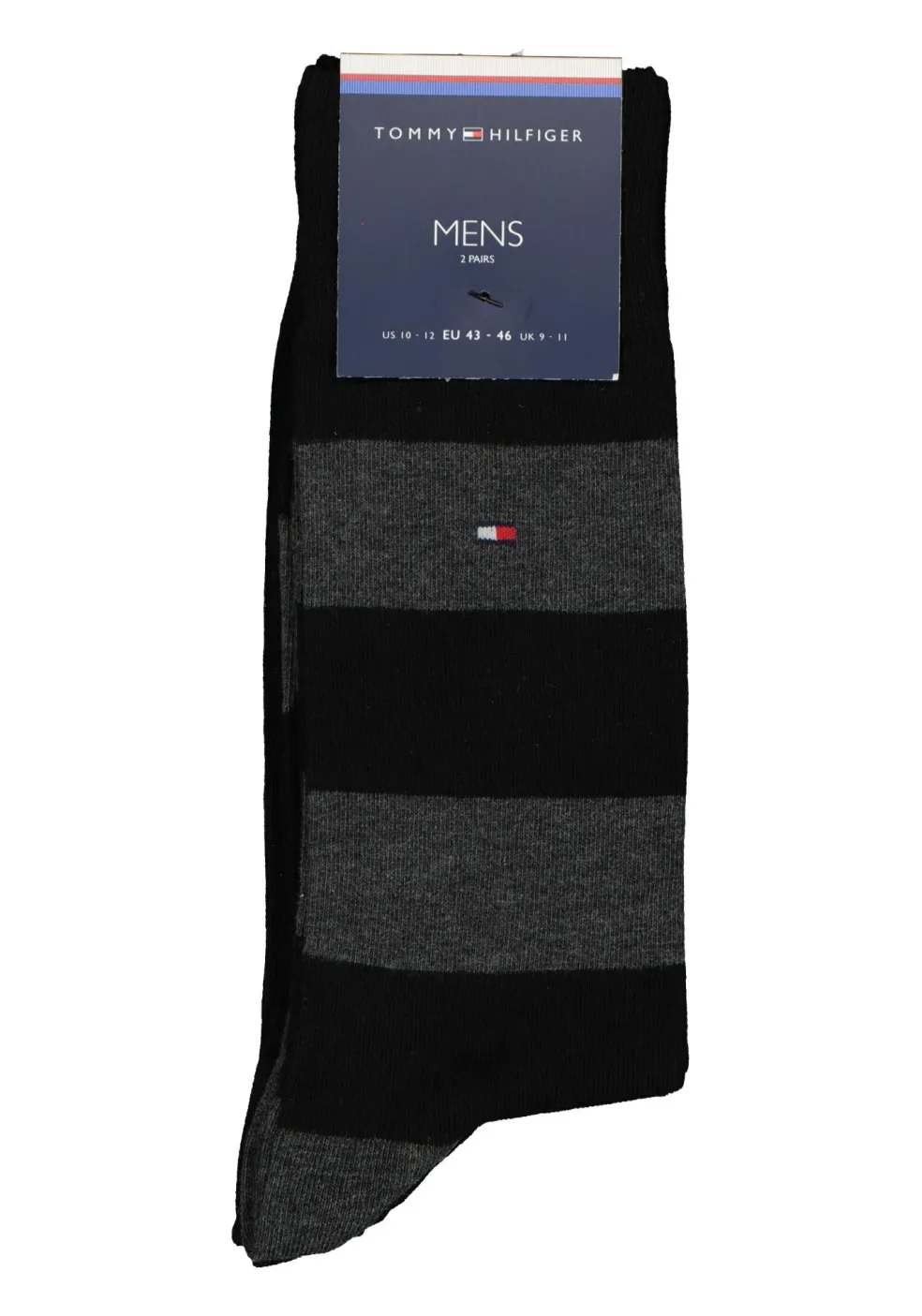 Tommy Hilfiger Rugby Stripe Socks (2-pack), herensokken katoen gestreept en uni, zwart met grijs