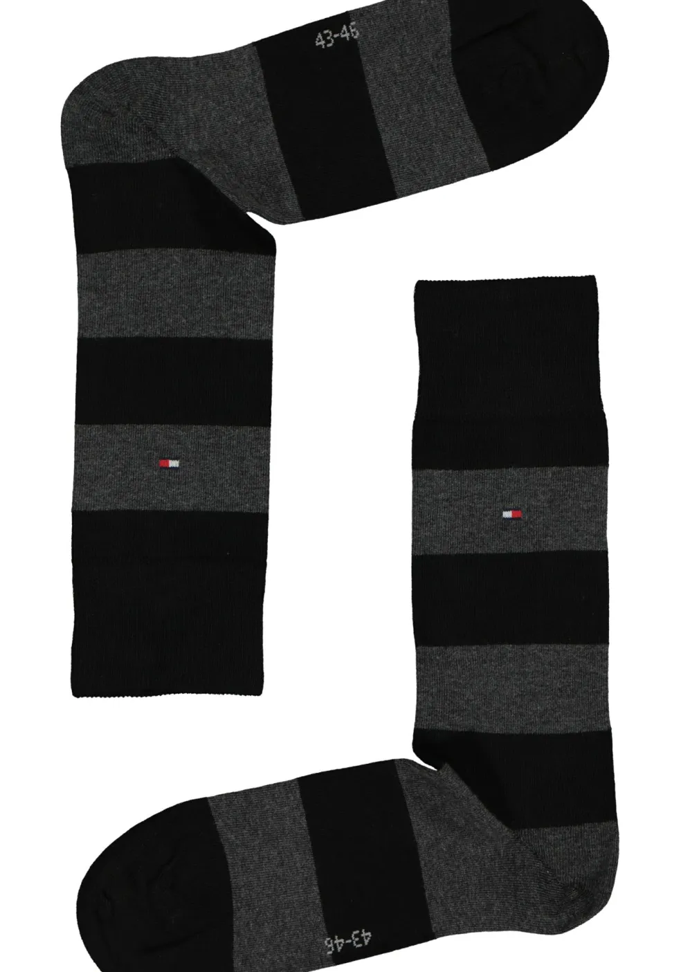 Tommy Hilfiger Rugby Stripe Socks (2-pack), herensokken katoen gestreept en uni, zwart met grijs