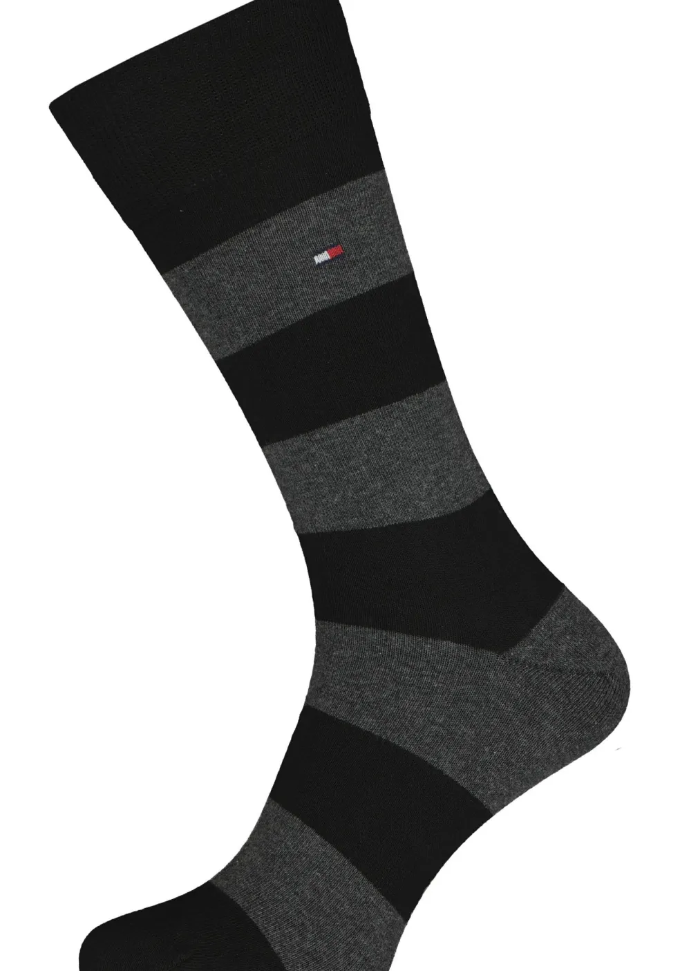 Tommy Hilfiger Rugby Stripe Socks (2-pack), herensokken katoen gestreept en uni, zwart met grijs
