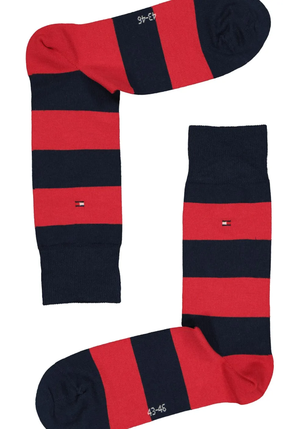 Tommy Hilfiger Rugby Stripe Socks (2-pack), herensokken katoen gestreept en uni, blauw met rood
