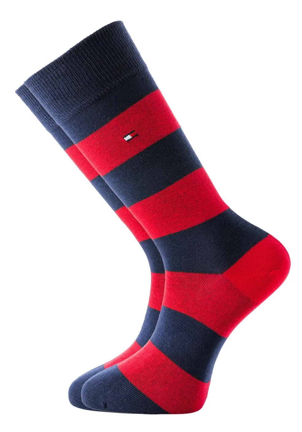 Tommy Hilfiger Rugby Stripe Socks (2-pack), herensokken katoen gestreept en uni, blauw met rood