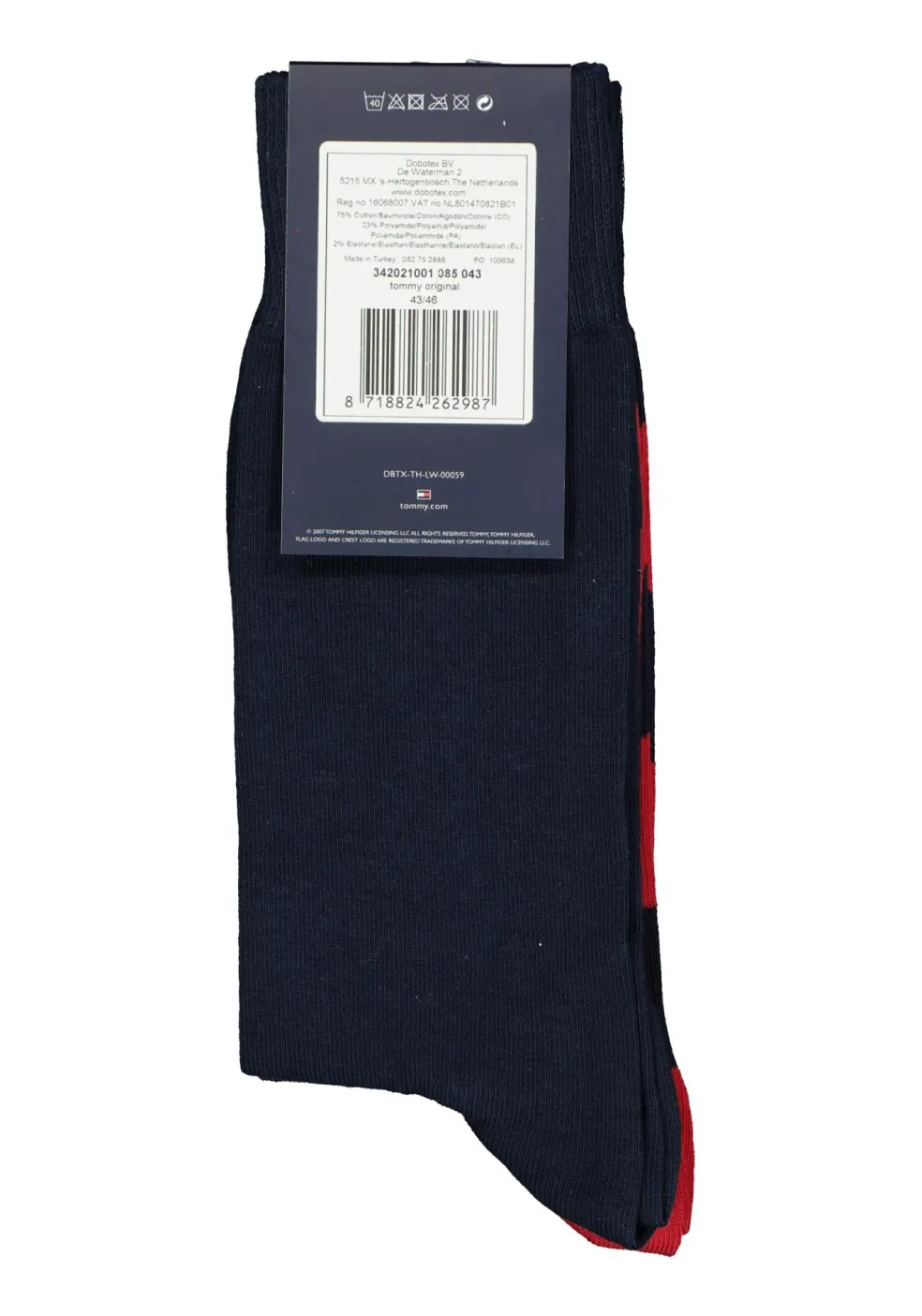 Tommy Hilfiger Rugby Stripe Socks (2-pack), herensokken katoen gestreept en uni, blauw met rood