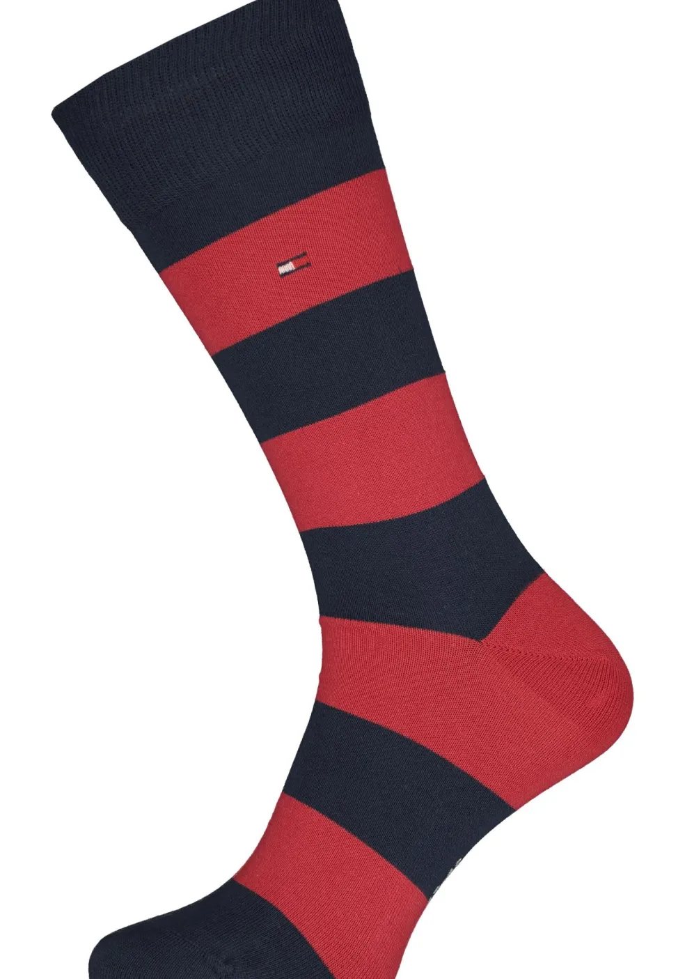Tommy Hilfiger Rugby Stripe Socks (2-pack), herensokken katoen gestreept en uni, blauw met rood