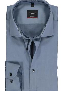 VENTI body fit overhemd, blauw twill (contrast)