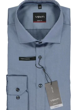 VENTI body fit overhemd, blauw twill (contrast)