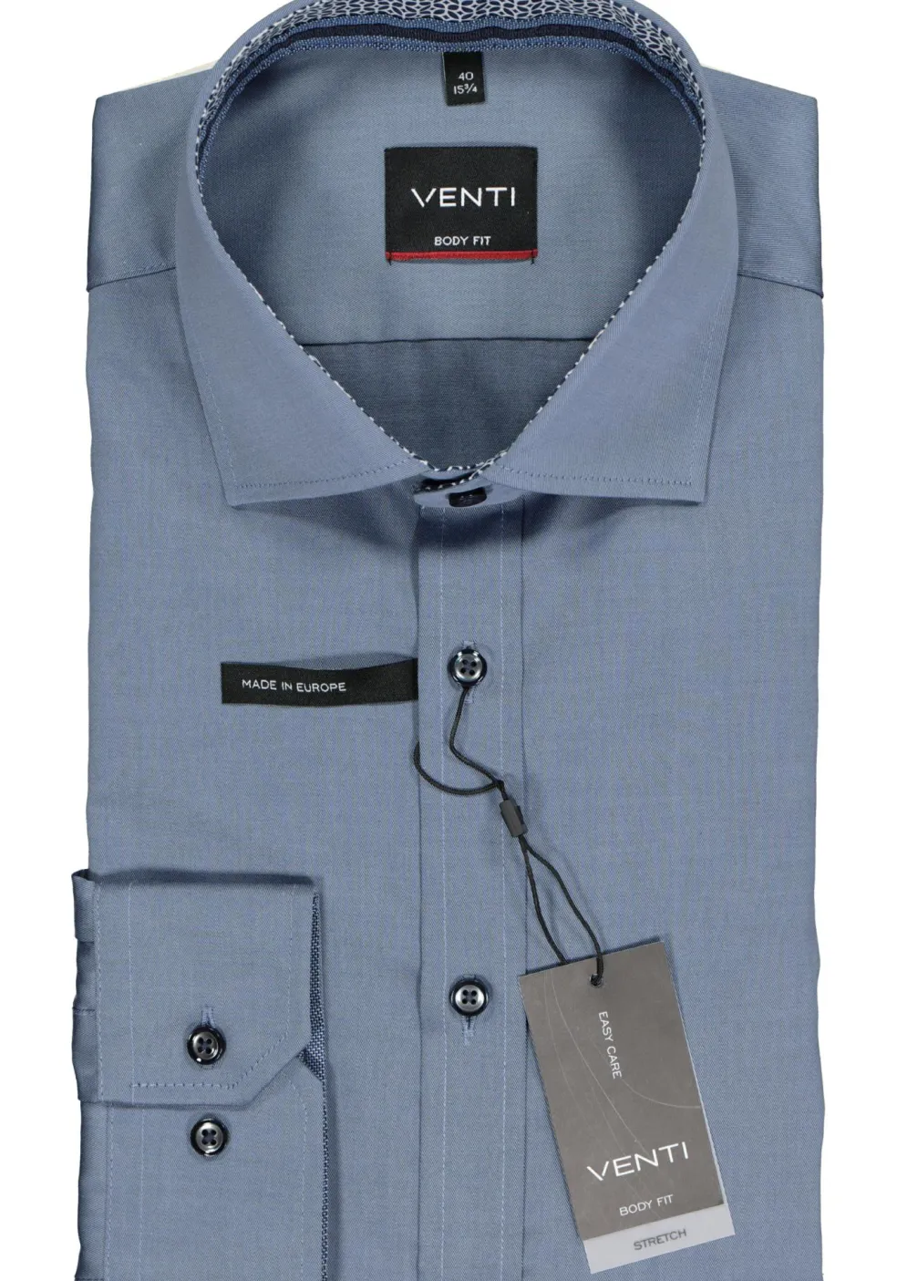 VENTI body fit overhemd, blauw twill (contrast)