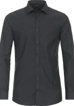 VENTI body fit overhemd, dobby, antraciet