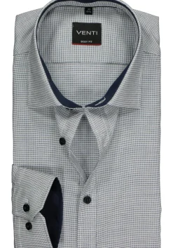 VENTI body fit overhemd, donkerblauw met wit structuur (contrast)
