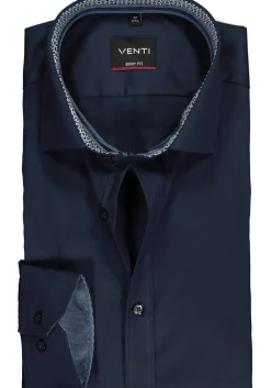 VENTI body fit overhemd, donkerblauw twill (contrast)