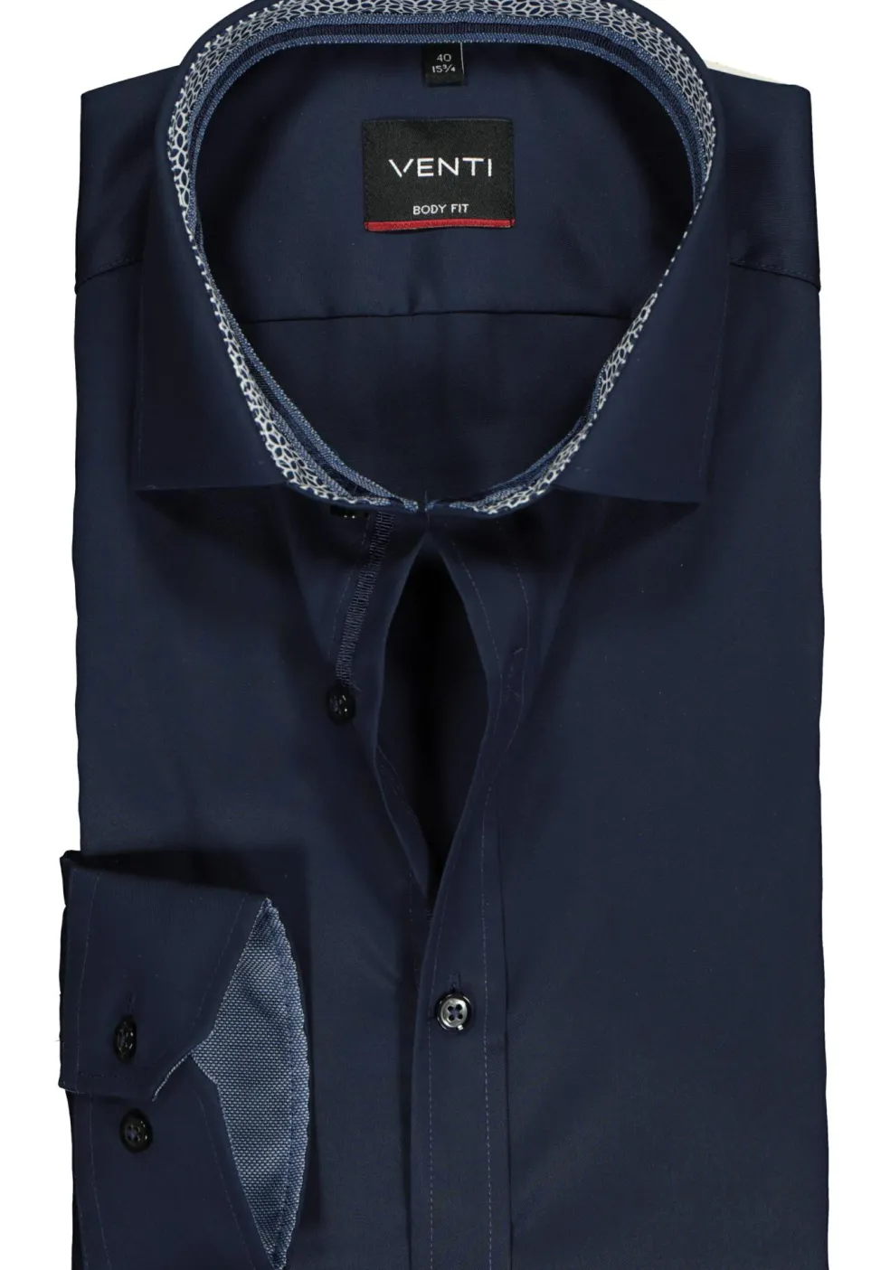 VENTI body fit overhemd, donkerblauw twill (contrast)