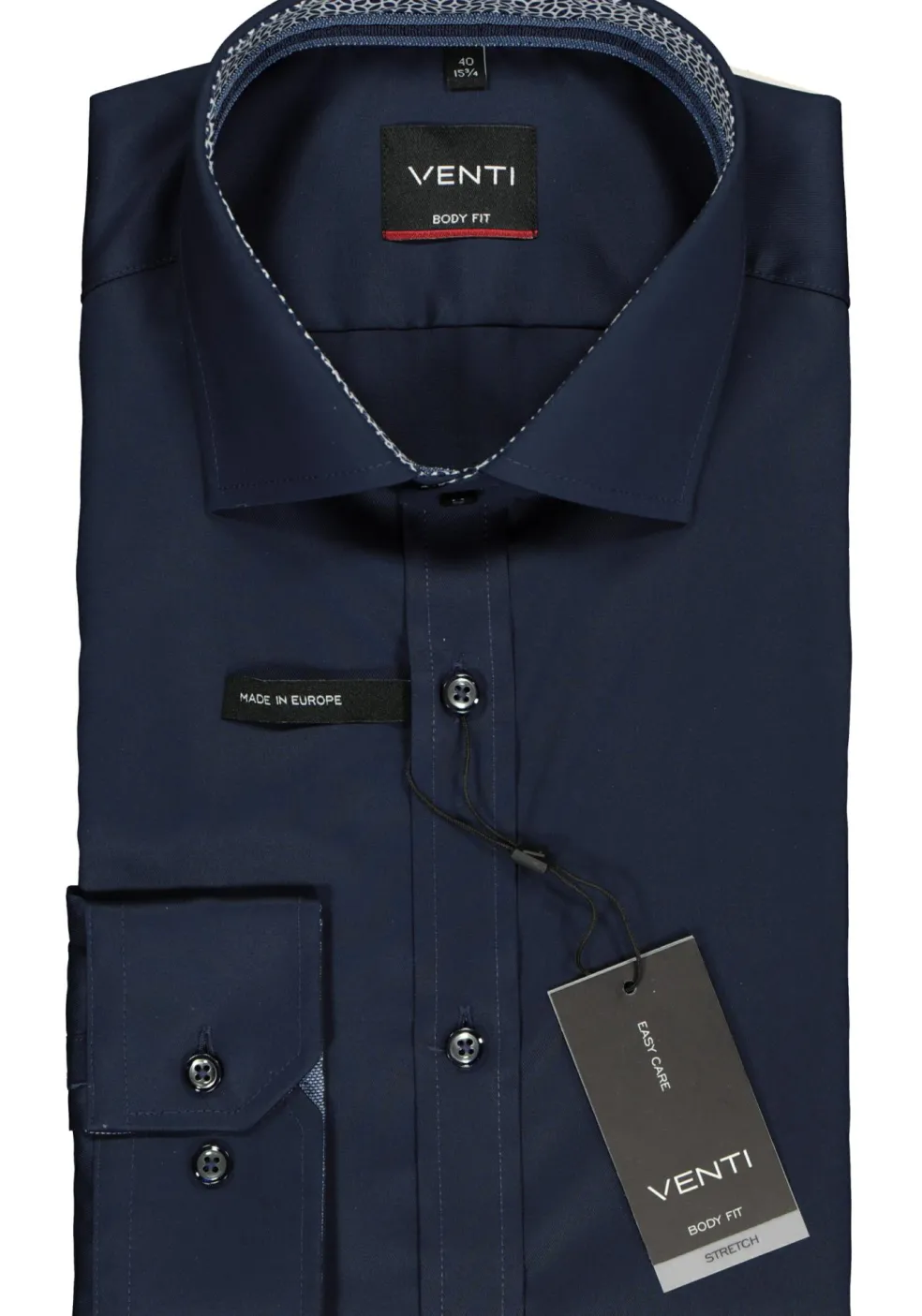 VENTI body fit overhemd, donkerblauw twill (contrast)