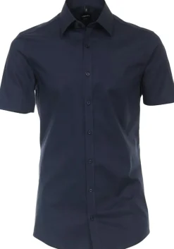 VENTI body fit overhemd, korte mouw, popeline, blauw