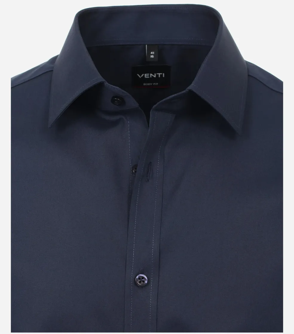 VENTI body fit overhemd, korte mouw, popeline, blauw