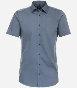 VENTI body fit overhemd, korte mouw, popeline, blauw