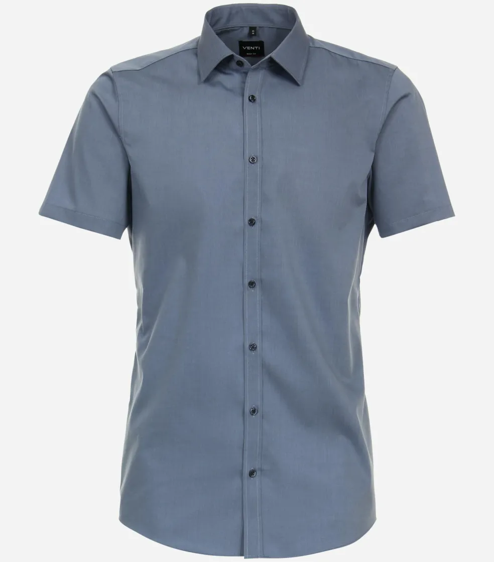 VENTI body fit overhemd, korte mouw, popeline, blauw