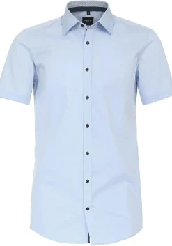VENTI body fit overhemd, korte mouw, popeline, blauw