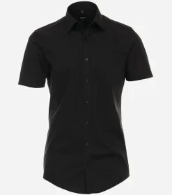 VENTI body fit overhemd, korte mouw, popeline, zwart