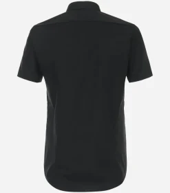 VENTI body fit overhemd, korte mouw, popeline, zwart