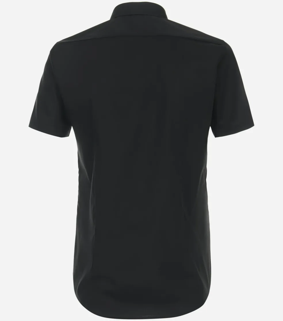 VENTI body fit overhemd, korte mouw, popeline, zwart