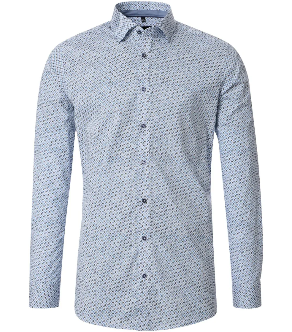 VENTI body fit overhemd, popeline, blauw dessin
