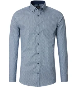 VENTI body fit overhemd, popeline, blauw dessin