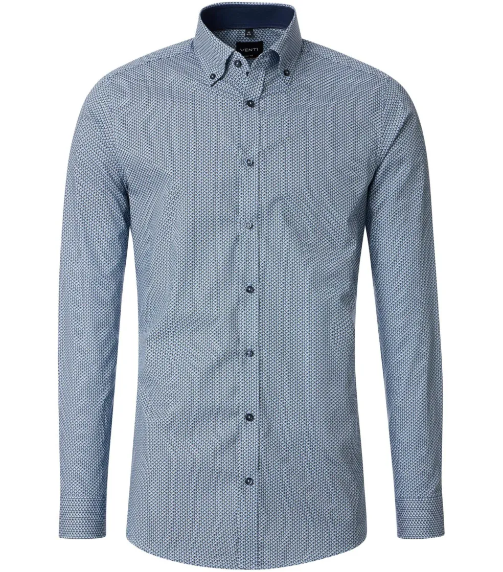 VENTI body fit overhemd, popeline, blauw dessin