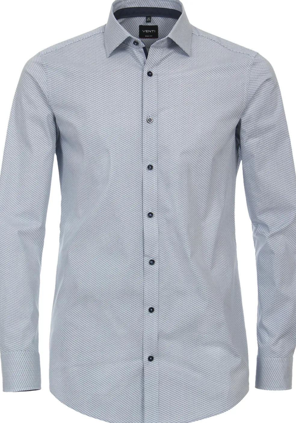 VENTI body fit overhemd, popeline, blauw met wit dessin