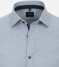 VENTI body fit overhemd, popeline, blauw met wit dessin