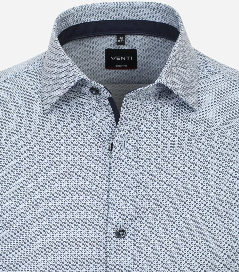 VENTI body fit overhemd, popeline, blauw met wit dessin