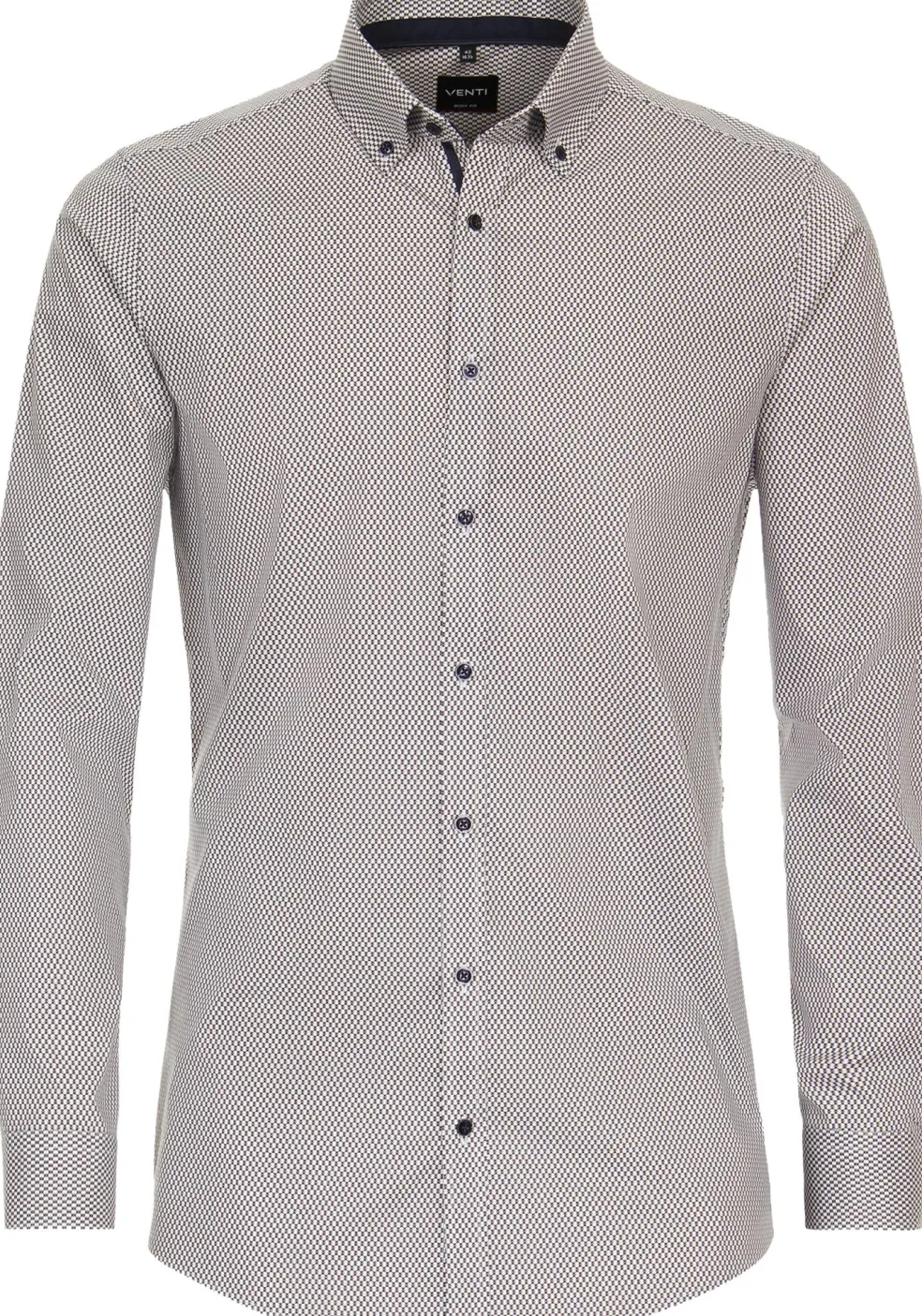 VENTI body fit overhemd, popeline, bruin met wit dessin