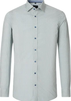 VENTI body fit overhemd, popeline, groen met blauw en wit dessin