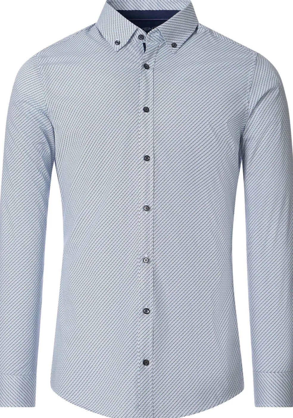 VENTI body fit overhemd, popeline, wit met blauw dessin