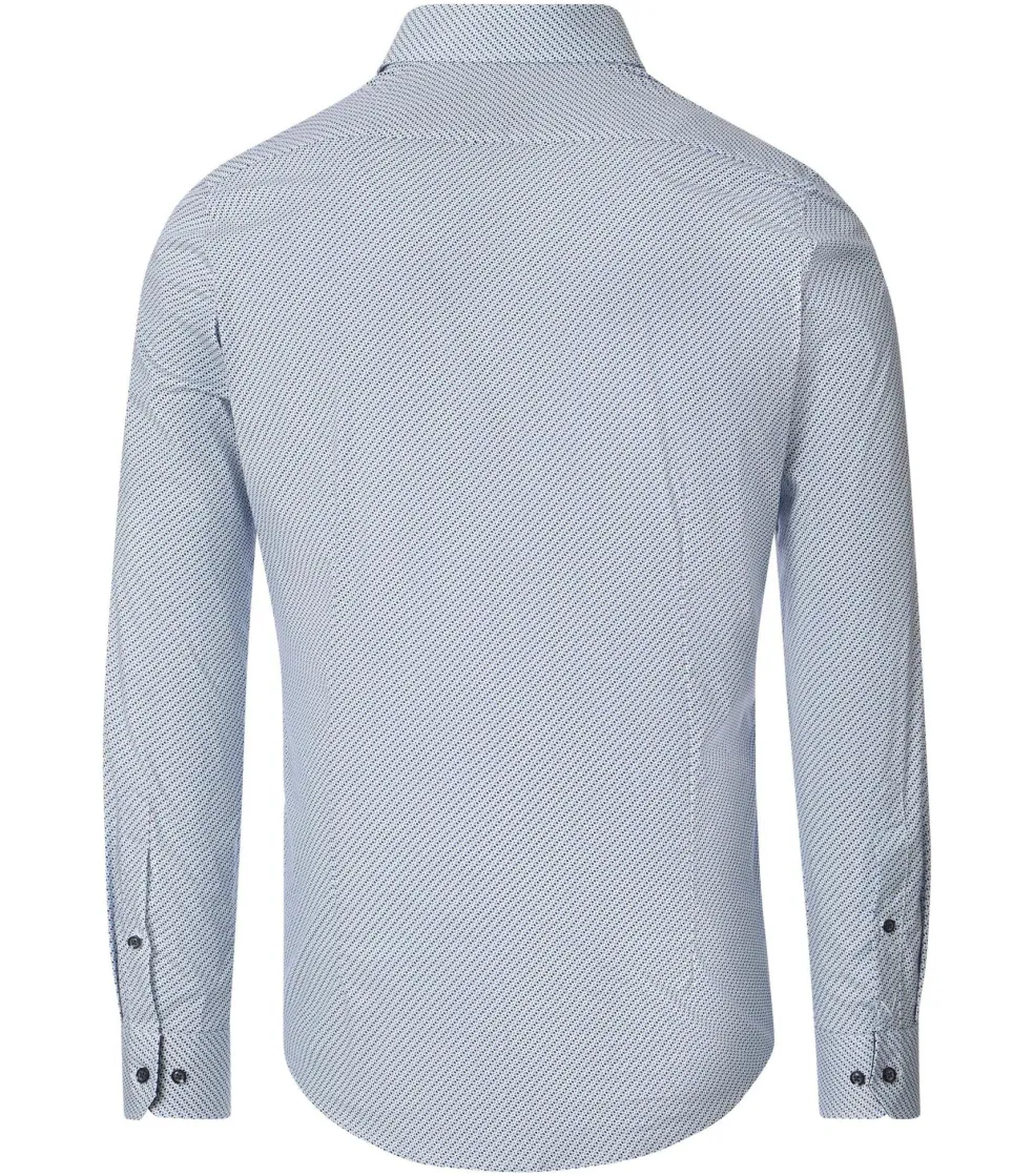 VENTI body fit overhemd, popeline, wit met blauw dessin