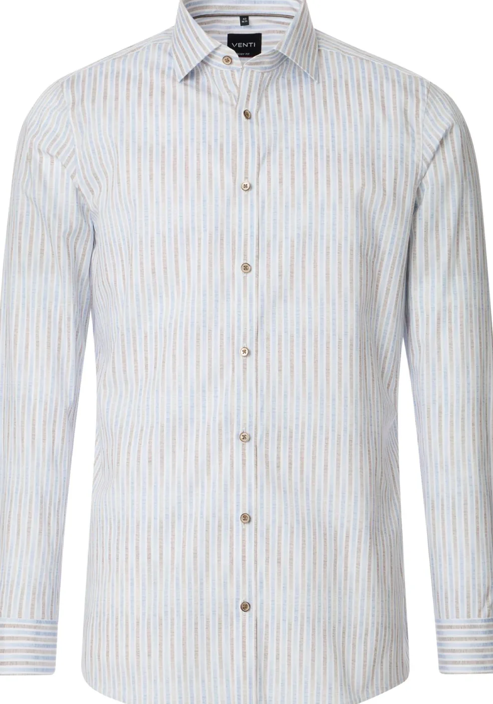 VENTI body fit overhemd, popeline, wit met blauw en beige gestreept