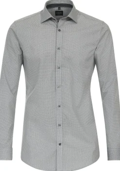 VENTI body fit overhemd, popeline, zwart met wit dessin