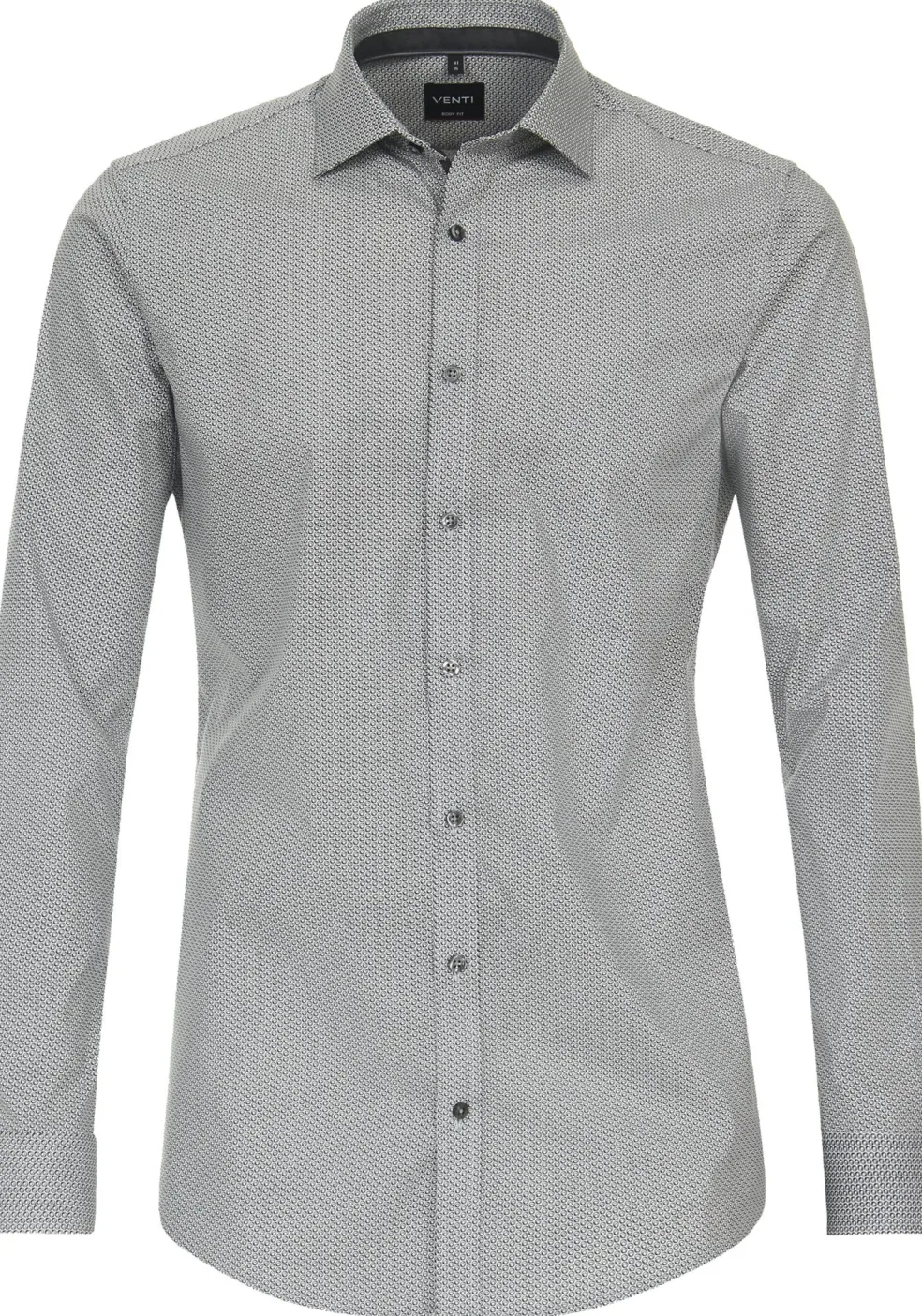 VENTI body fit overhemd, popeline, zwart met wit dessin