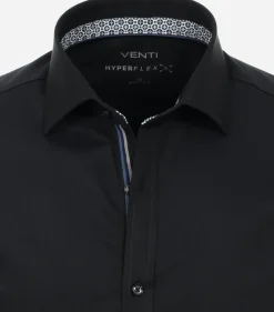 VENTI body fit overhemd, twill, zwart