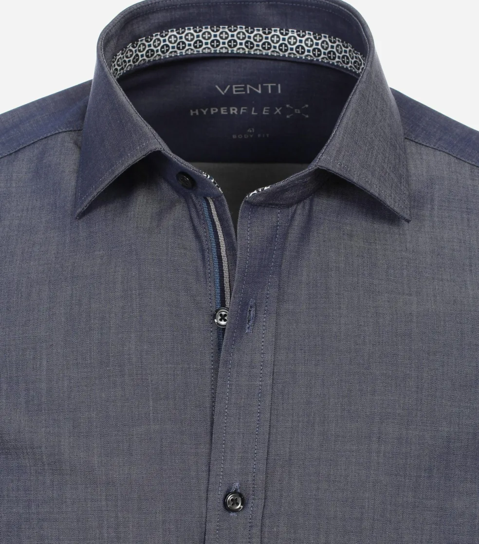 VENTI body fit overhemd, twill, blauw