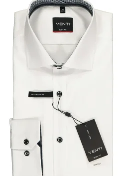 VENTI body fit overhemd, wit twill (zwart contrast)