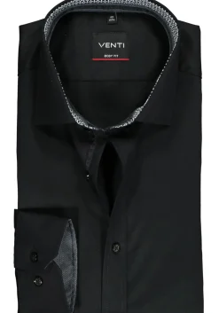 VENTI body fit overhemd, zwart twill (contrast)