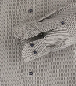 VENTI modern fit overhemd, dobby, beige, wit, blauw mini dessin