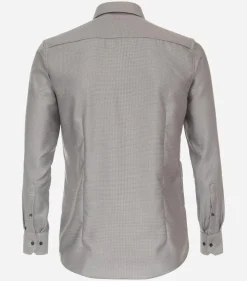 VENTI modern fit overhemd, dobby, beige, wit, blauw mini dessin