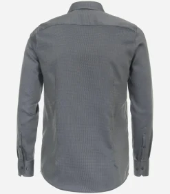 VENTI modern fit overhemd, dobby, blauw met bruin en wit mini dessin