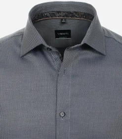 VENTI modern fit overhemd, dobby, blauw met bruin en wit mini dessin