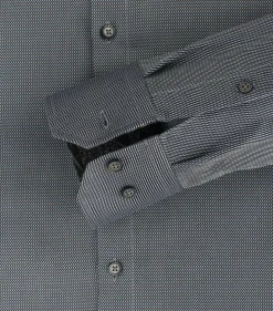 VENTI modern fit overhemd, dobby, blauw met bruin en wit mini dessin