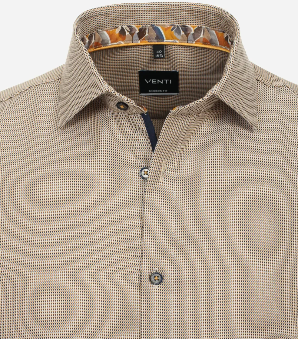 VENTI modern fit overhemd, dobby, geel, blauw, wit mini dessin