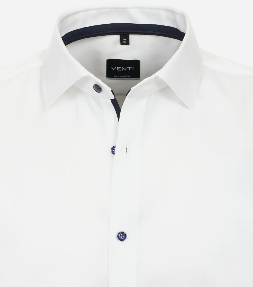 VENTI modern fit overhemd, korte mouw, dobby, wit
